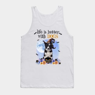 Border Collie Witch Hat Life Is Better With Dogs Halloween Tank Top